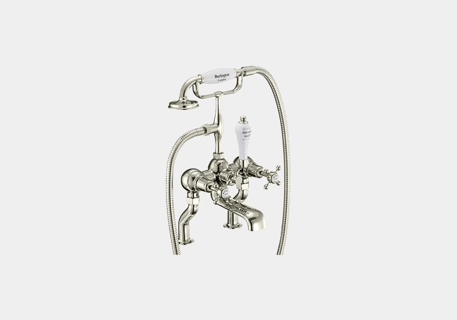 Claremont Bath Shower Mixer Deck Mounted with 'S' Adjuster in Gold/White