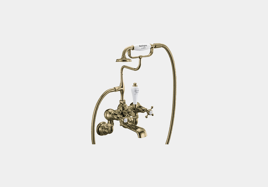 Claremont Bath Shower Mixer Wall Mounted with 'S' Adjuster in Gold/White