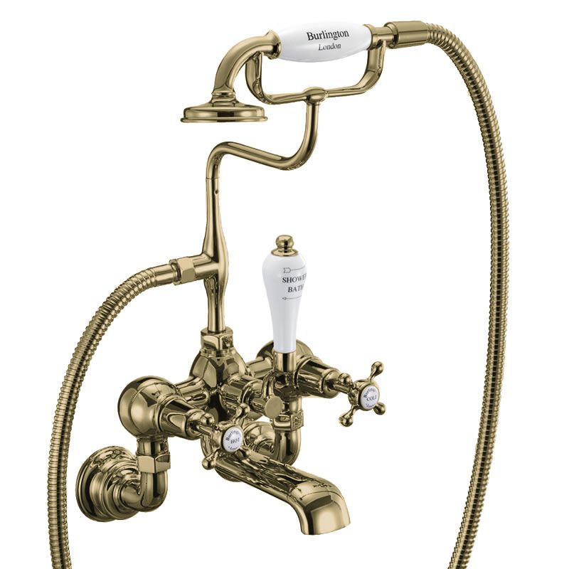 Claremont Bath Shower Mixer Wall Mounted with 'S' Adjuster in Gold/White