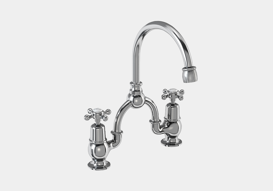 Claremont Two Tap Hole Arch Mixer in Chrome/White with Curved Spout (200mm Centres)