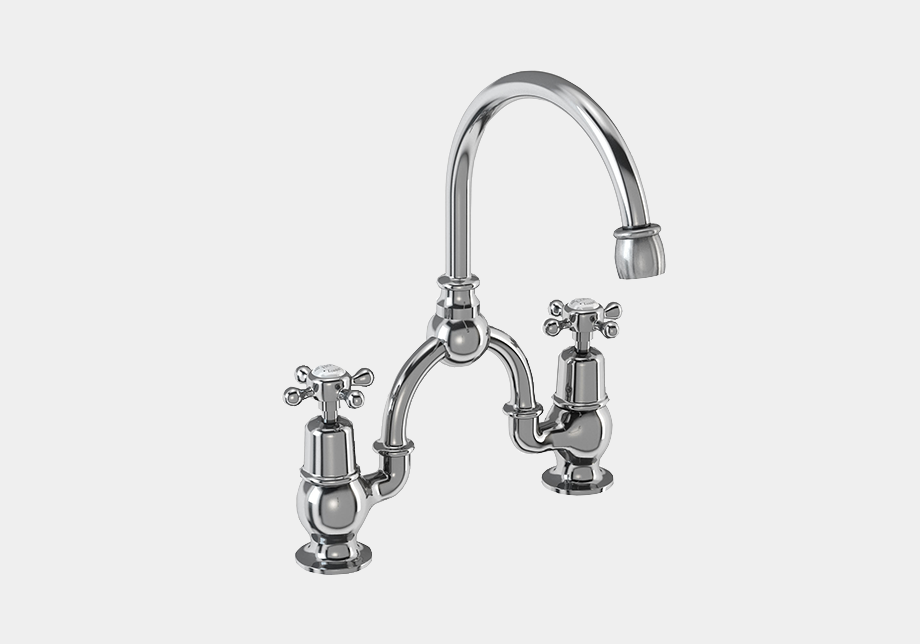 Claremont Two Tap Hole Arch Mixer in Chrome/Black with Curved Spout (200mm Centres)