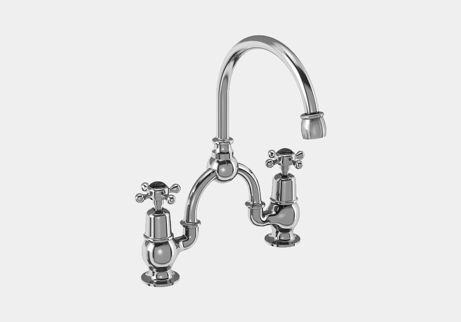 Claremont Two Tap Hole Arch Mixer in Chrome/Black with Curved Spout (200mm Centres)