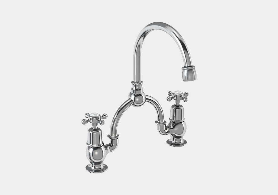 Claremont Two Tap Hole Arch Mixer in Chrome/Black with Curved Spout (230mm Centres)