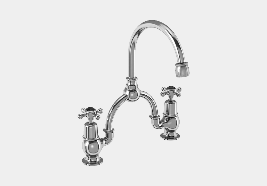 Claremont Two Tap Hole Arch Mixer in Chrome/Black with Curved Spout (230mm Centres)