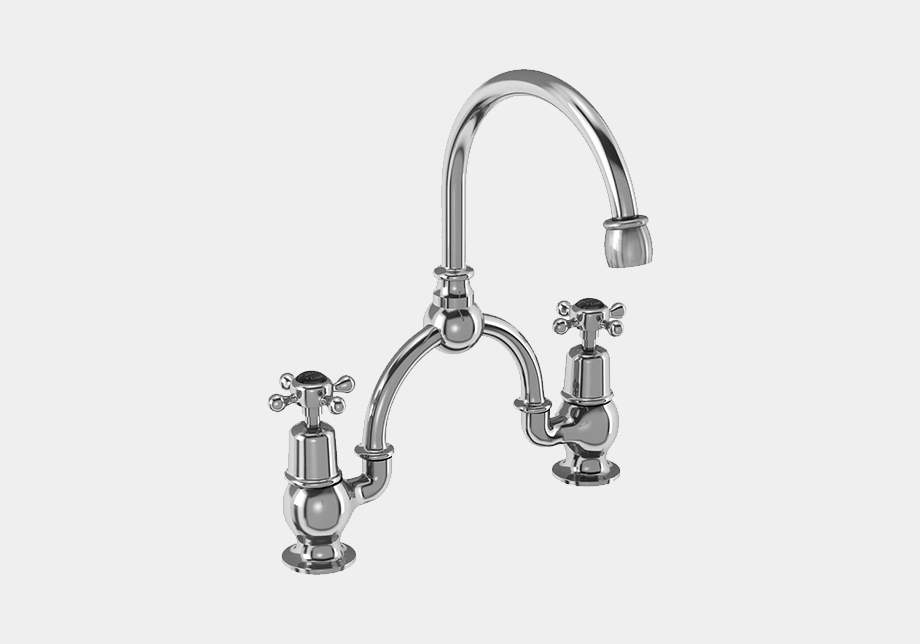 Claremont Two Tap Hole Arch Mixer in Chrome/White with Curved Spout (230mm Centres)