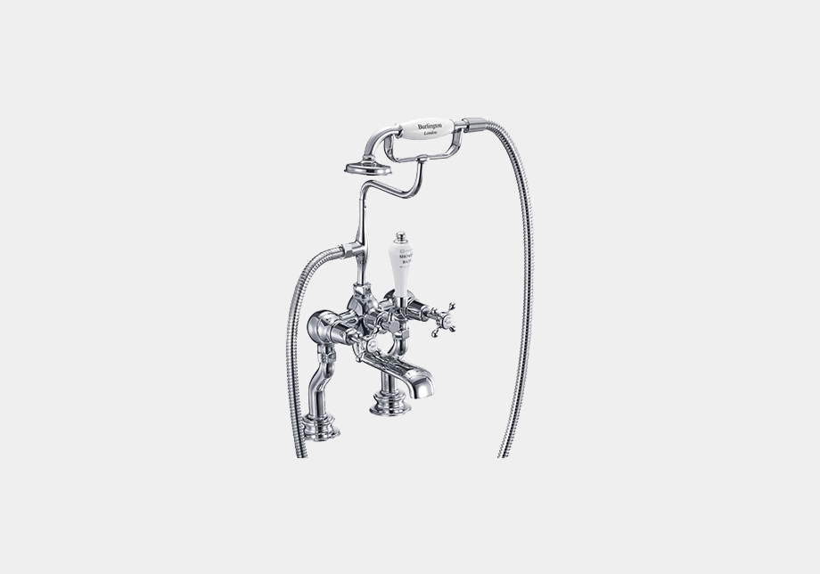 Claremont Regent Bath Shower Mixer Deck Mounted with 'S' Adjuster in Chrome/White