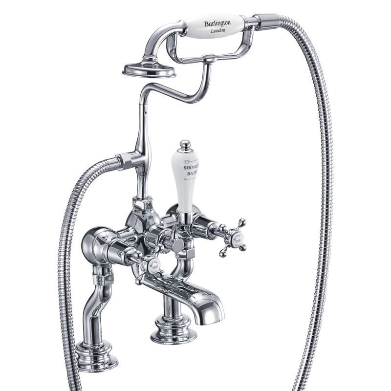 Claremont Regent Bath Shower Mixer Deck Mounted with 'S' Adjuster in Chrome/White