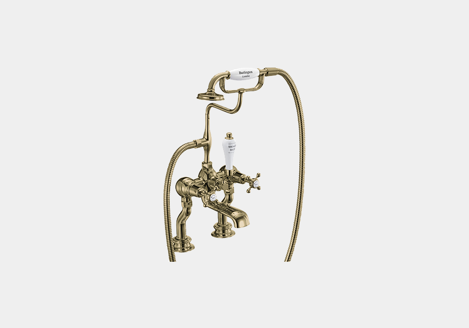 Claremont Regent Bath Shower Mixer Deck Mounted with 'S' Adjuster in Gold/White