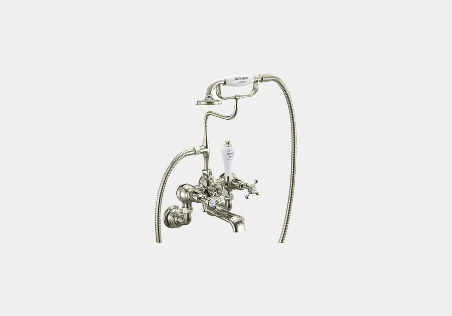 Claremont Regent Bath Shower Mixer Wall Mounted with 'S' Adjuster in Nickel/White