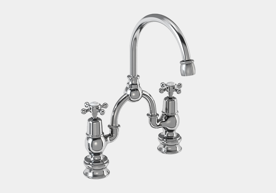 Claremont Regent Two Tap Hole Arch Mixer in Chrome/White with Curved Spout (200mm Centres)