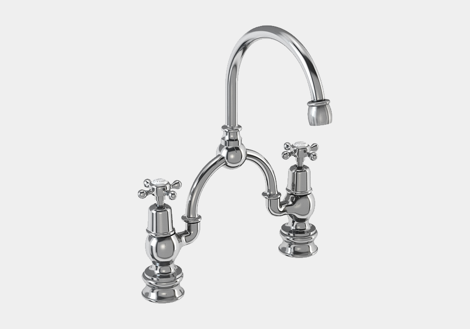 Claremont Regent Two Tap Hole Arch Mixer in Chrome/White with Curved Spout (230mm Centres)