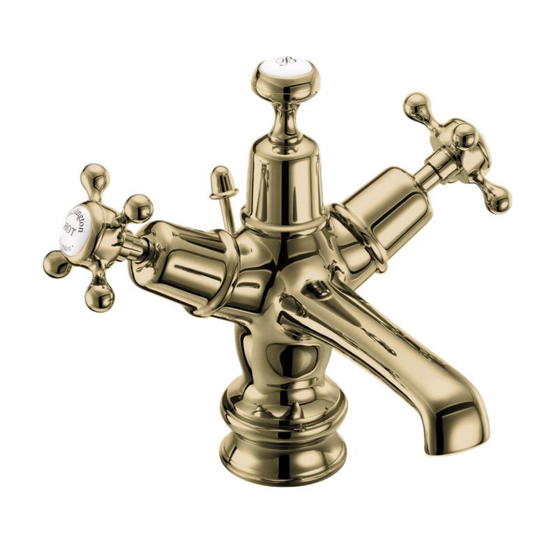 Claremont Regent Basin Mixer in Gold/White Pop Up Waste