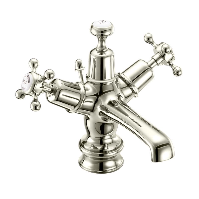 Claremont Regent Basin Mixer in Nickel/White Pop Up Waste