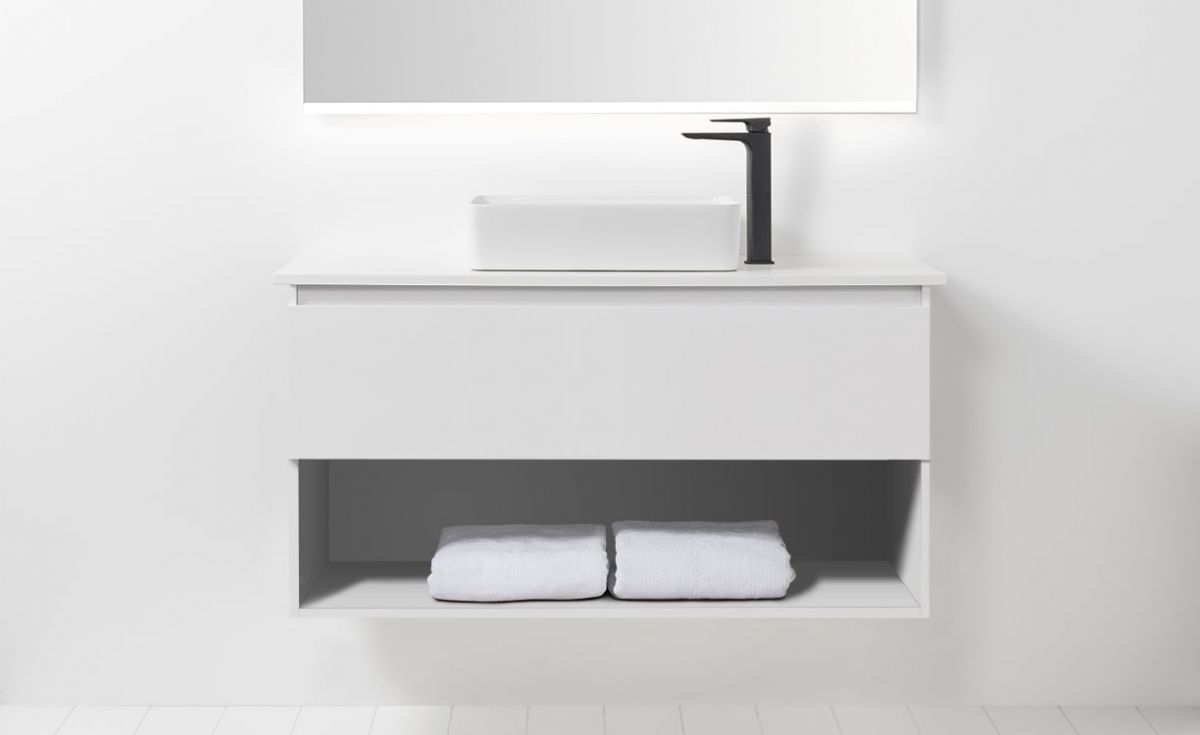 Soft Solid Surface 1000 Wall-Hung Vanity 1 Drawer & Open Shelf