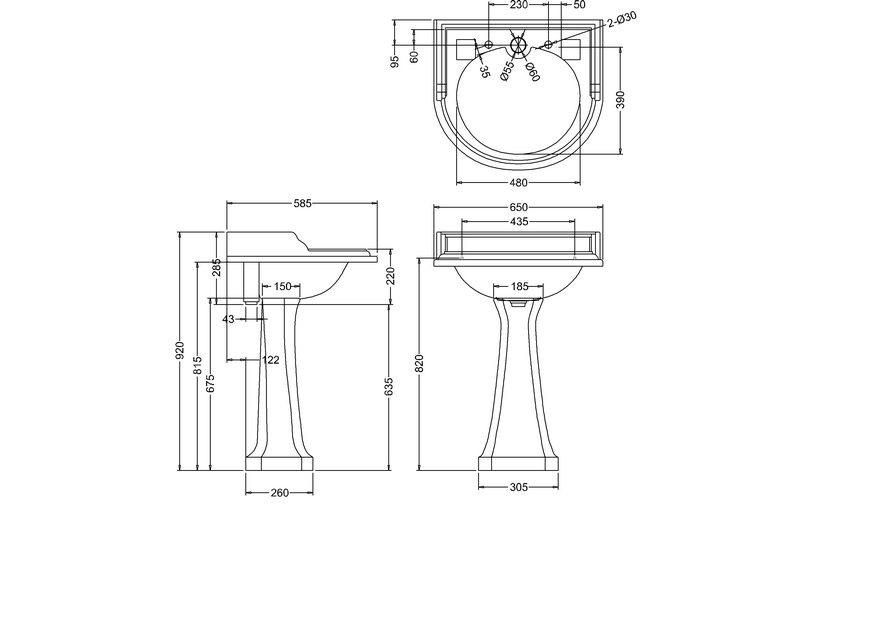 Classic Round 650 Basin with Invisible Overflow & Pedestal