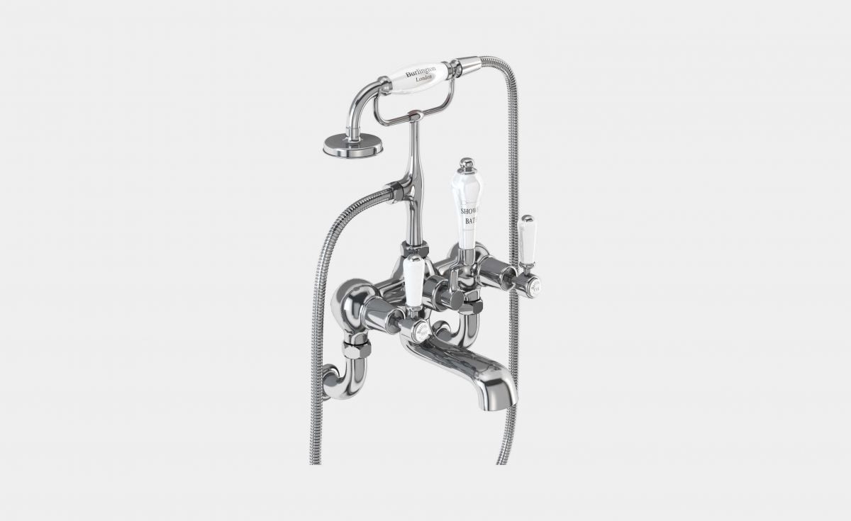 Kensington Bath Shower Mixer Wall Mounted with 'S' Adjuster in Chrome/White