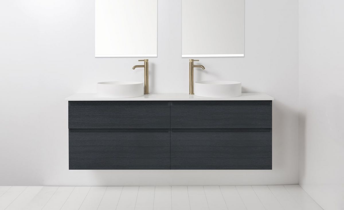 Soft Solid Surface 1760 Wall-Hung Vanity Double Bowls 4 Drawers