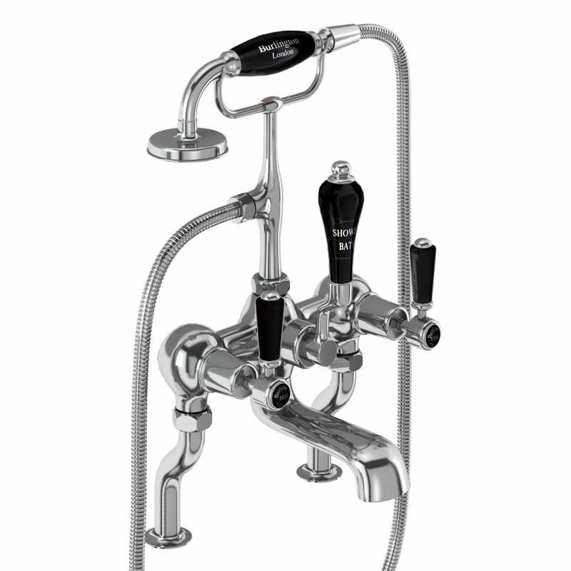 Kensington Bath Shower Mixer Deck Mounted with 'S' Adjuster in Chrome/Black