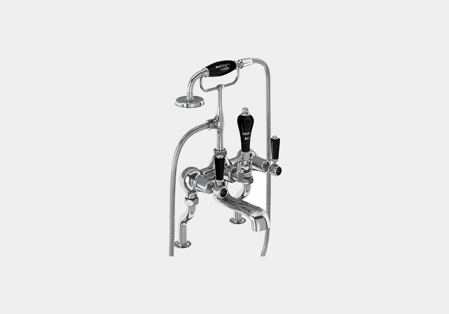 Kensington Bath Shower Mixer Deck Mounted with 'S' Adjuster in Chrome/Black