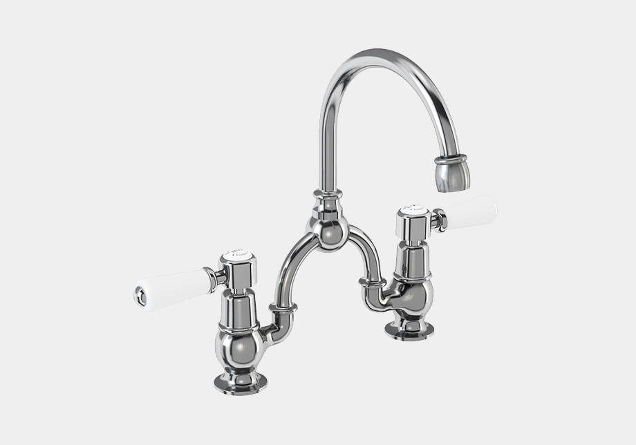 Kensington Two Tap Hole Arch Mixer in Chrome/Black with Curved Spout (200mm Centres)