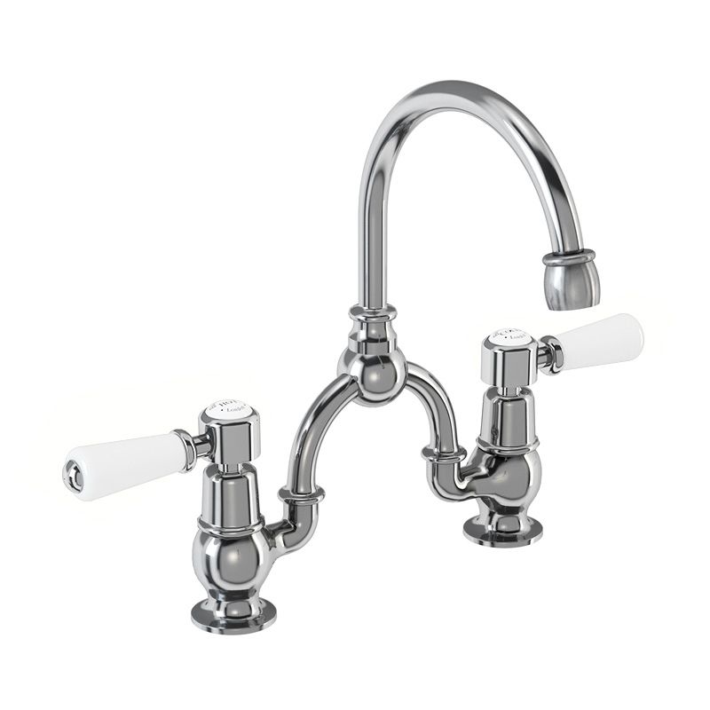 Kensington Two Tap Hole Arch Mixer in Chrome/White with Curved Spout