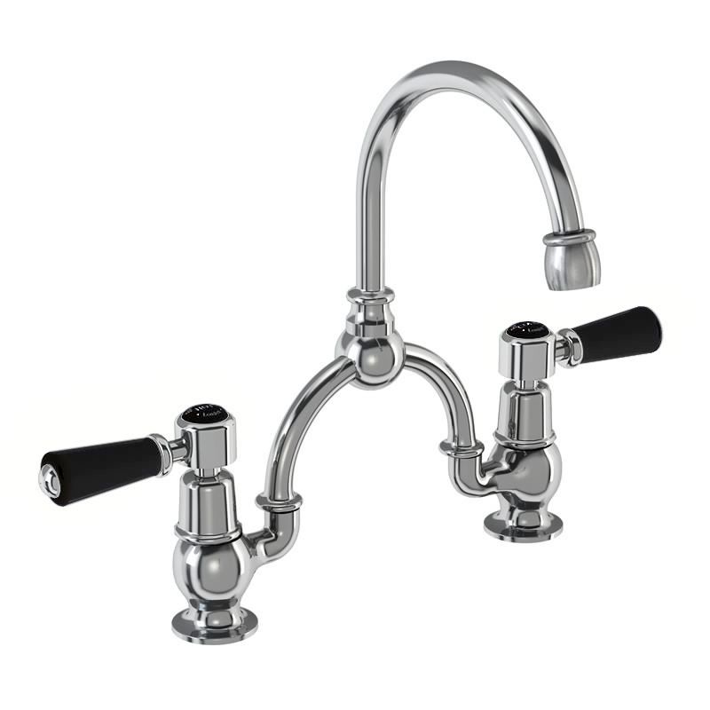 Kensington Two Tap Hole Arch Mixer in Chrome/Black with Curved Spout (230mm Centres)