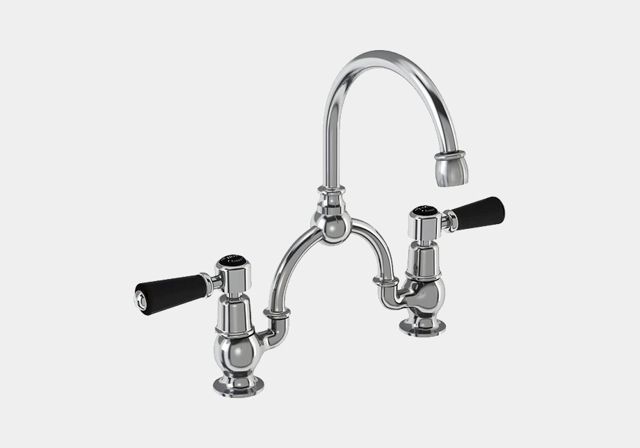 Kensington Two Tap Hole Arch Mixer in Chrome/Black with Curved Spout (230mm Centres)