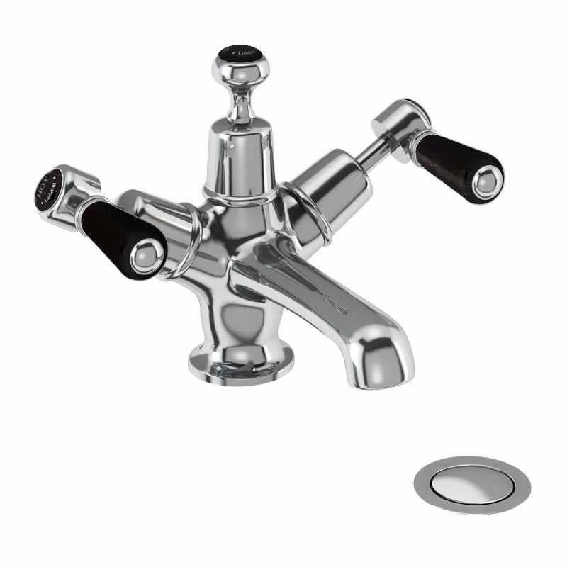 Kensington Basin Mixer in Chrome/Black with Click Clack Waste