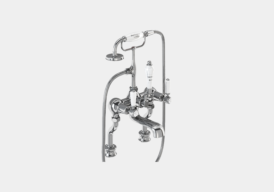 Kensington Regent Bath Shower Mixer Deck Mounted with 'S' Adjuster in Chrome/White