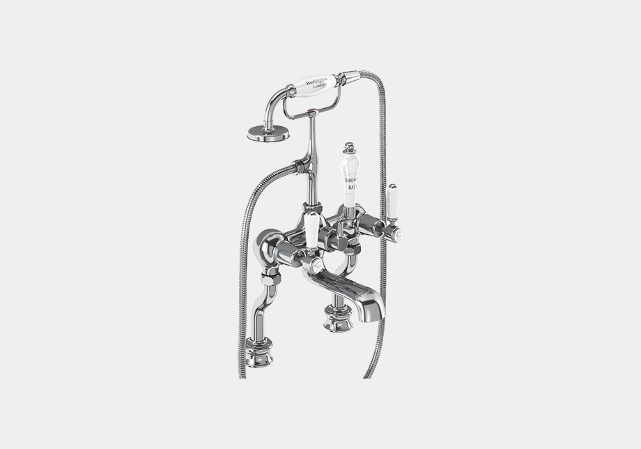 Kensington Regent Bath Shower Mixer Deck Mounted with 'S' Adjuster in Chrome/Black