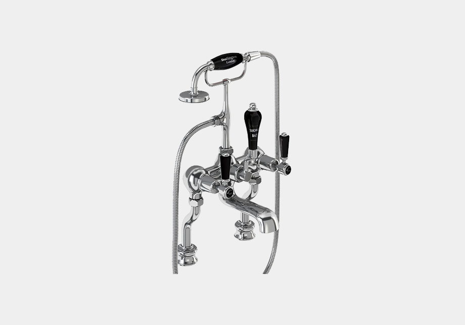 Kensington Regent Bath Shower Mixer Deck Mounted with 'S' Adjuster in Chrome/Black