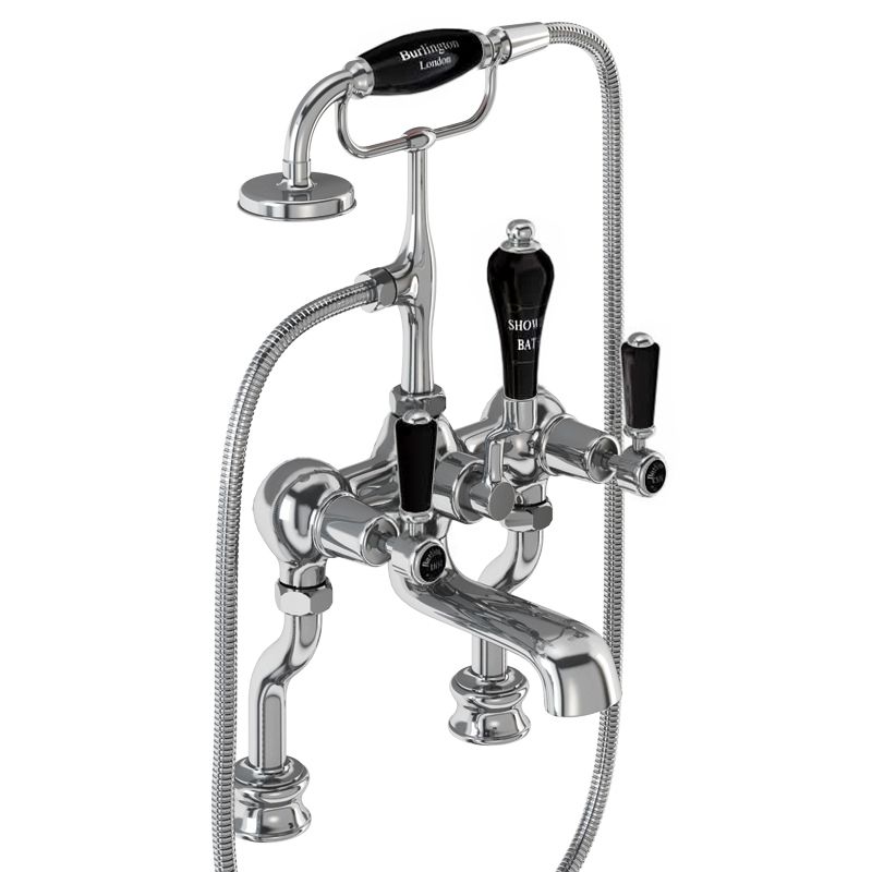 Kensington Regent Bath Shower Mixer Deck Mounted with 'S' Adjuster in Chrome/Black