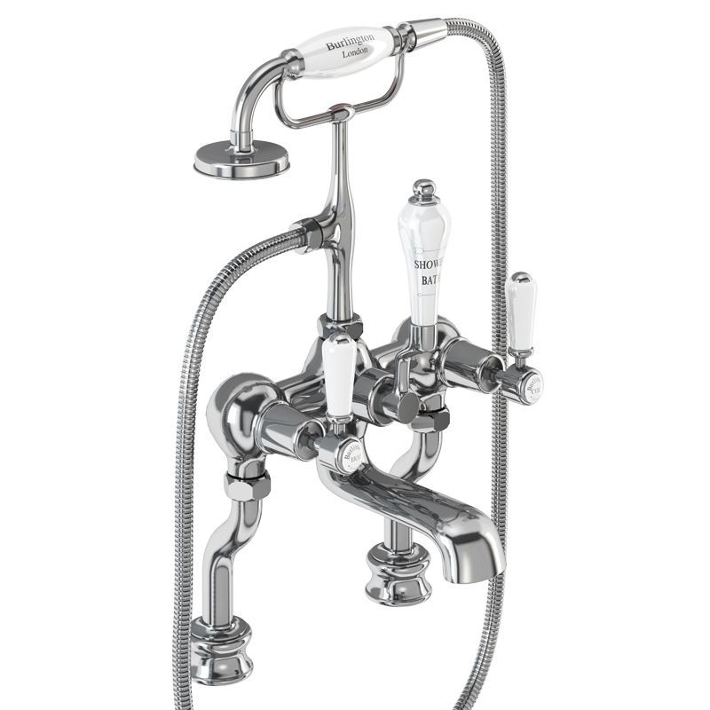 Kensington Regent Bath Shower Mixer Deck Mounted with 'S' Adjuster in Chrome/White