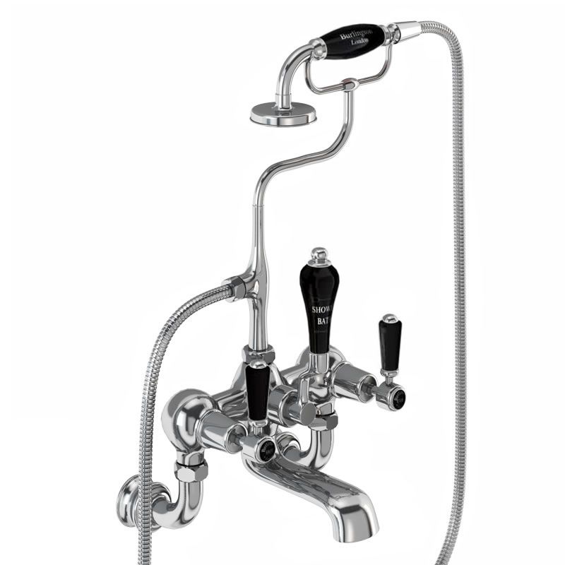 Kensington Regent Bath Shower Mixer Wall Mounted with 'S' Adjuster in Chrome/Black