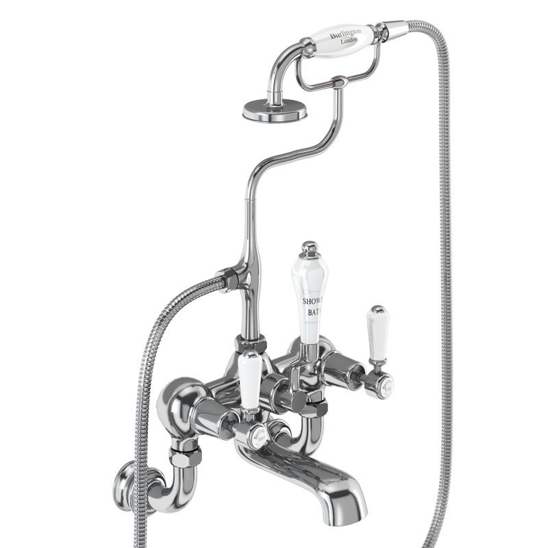 Kensington Regent Bath Shower Mixer Wall Mounted with 'S' Adjuster in Chrome/White