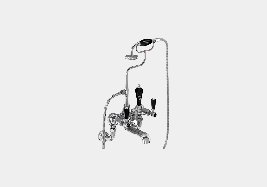 Kensington Regent Bath Shower Mixer Wall Mounted with 'S' Adjuster in Chrome/Black