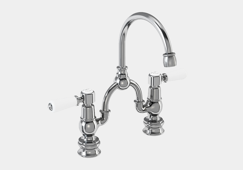 Kensington Regent Two Tap Hole Arch Mixer in Chrome/Black with Curved Spout (200mm Centres)