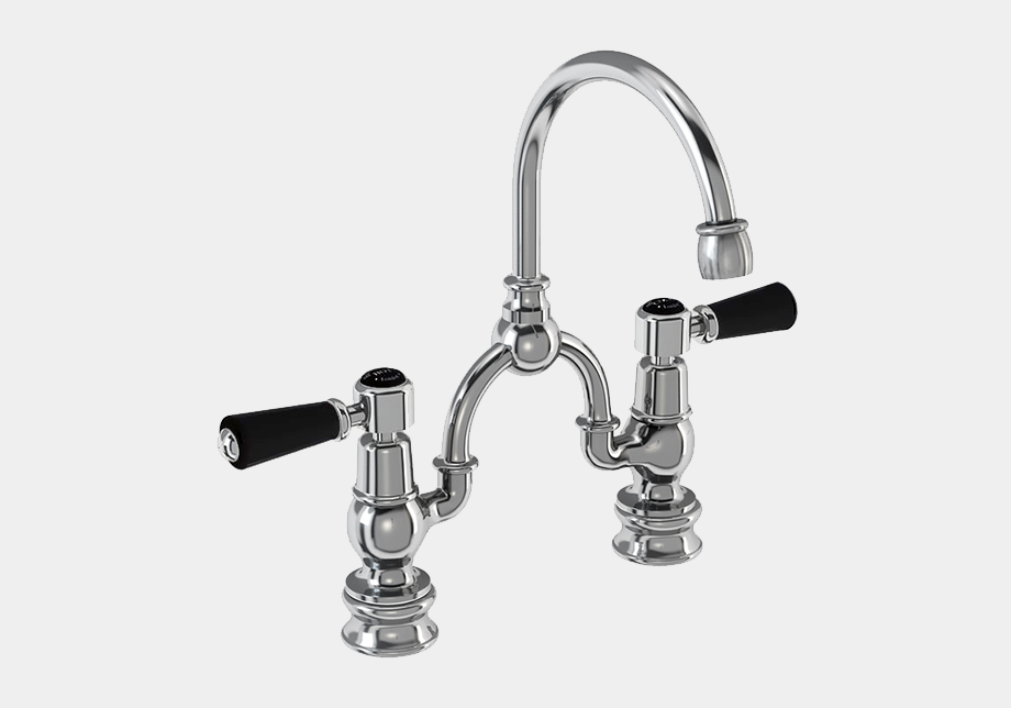 Kensington Regent Two Tap Hole Arch Mixer in Chrome/Black with Curved Spout (200mm Centres)