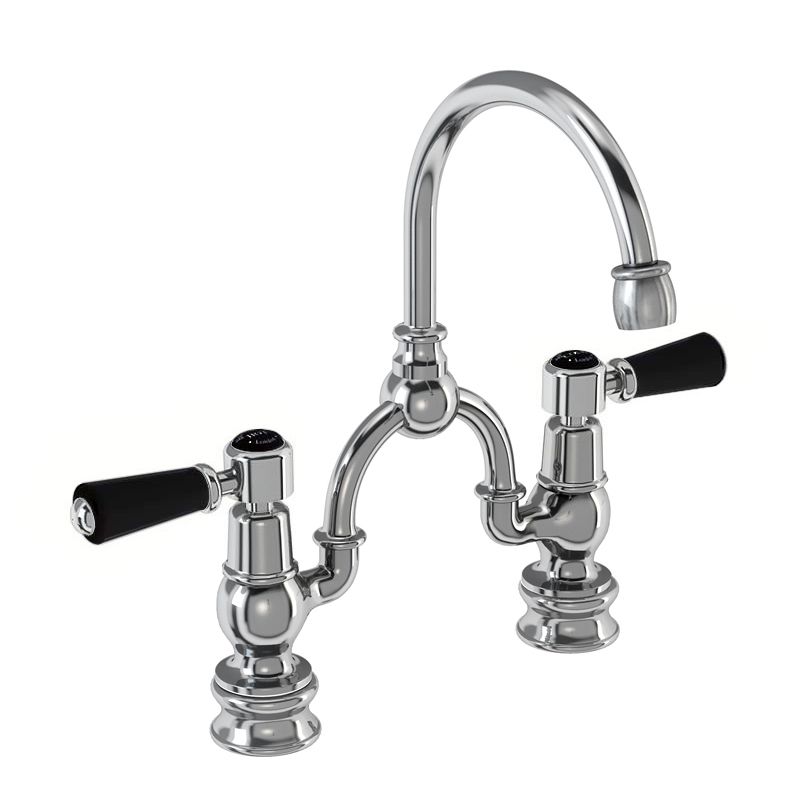 Kensington Regent Two Tap Hole Arch Mixer in Chrome/Black with Curved Spout (200mm Centres)