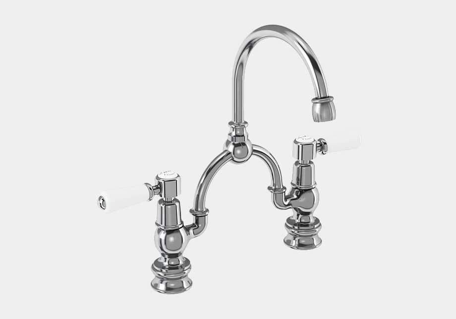 Kensington Regent Two Tap Hole Arch Mixer in Chrome/White with Curved Spout (230mm Centres)