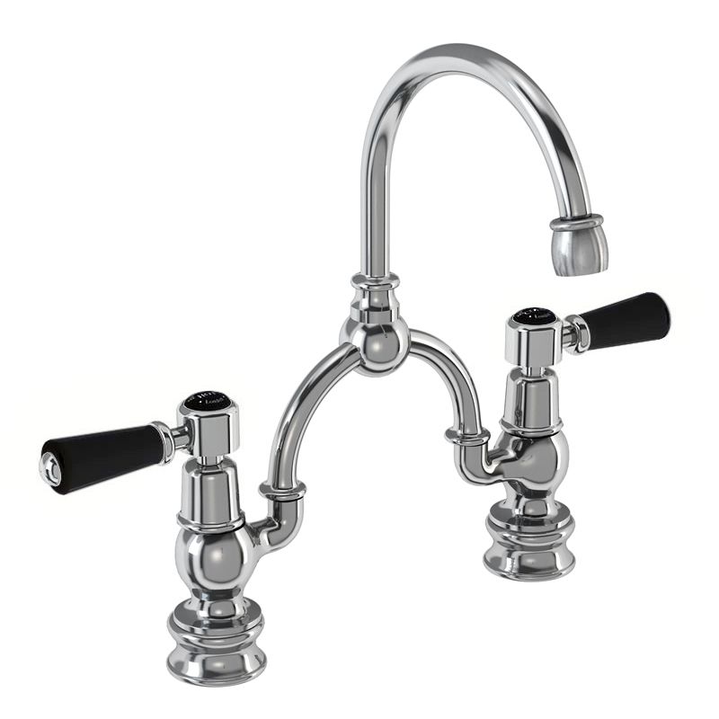 Kensington Regent Two Tap Hole Arch Mixer in Chrome/Black with Curved Spout (230mm Centres)