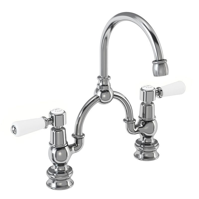 Kensington Regent Two Tap Hole Arch Mixer in Chrome/White with Curved Spout (230mm Centres)