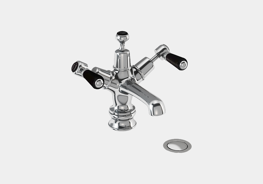 Kensington Regent Basin Mixer in Chrome/Black with Click Clack Waste