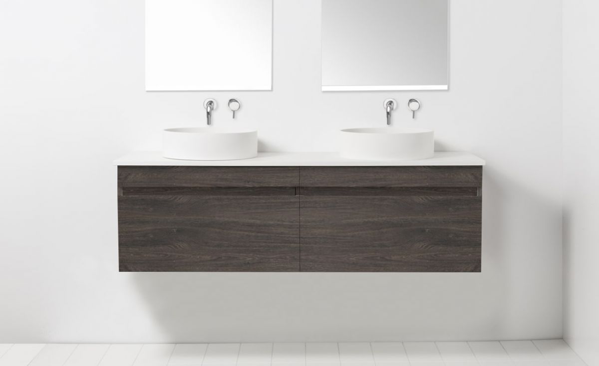 Soft Solid Surface 1300 Wall-Hung Vanity Double Bowls 2 Drawers