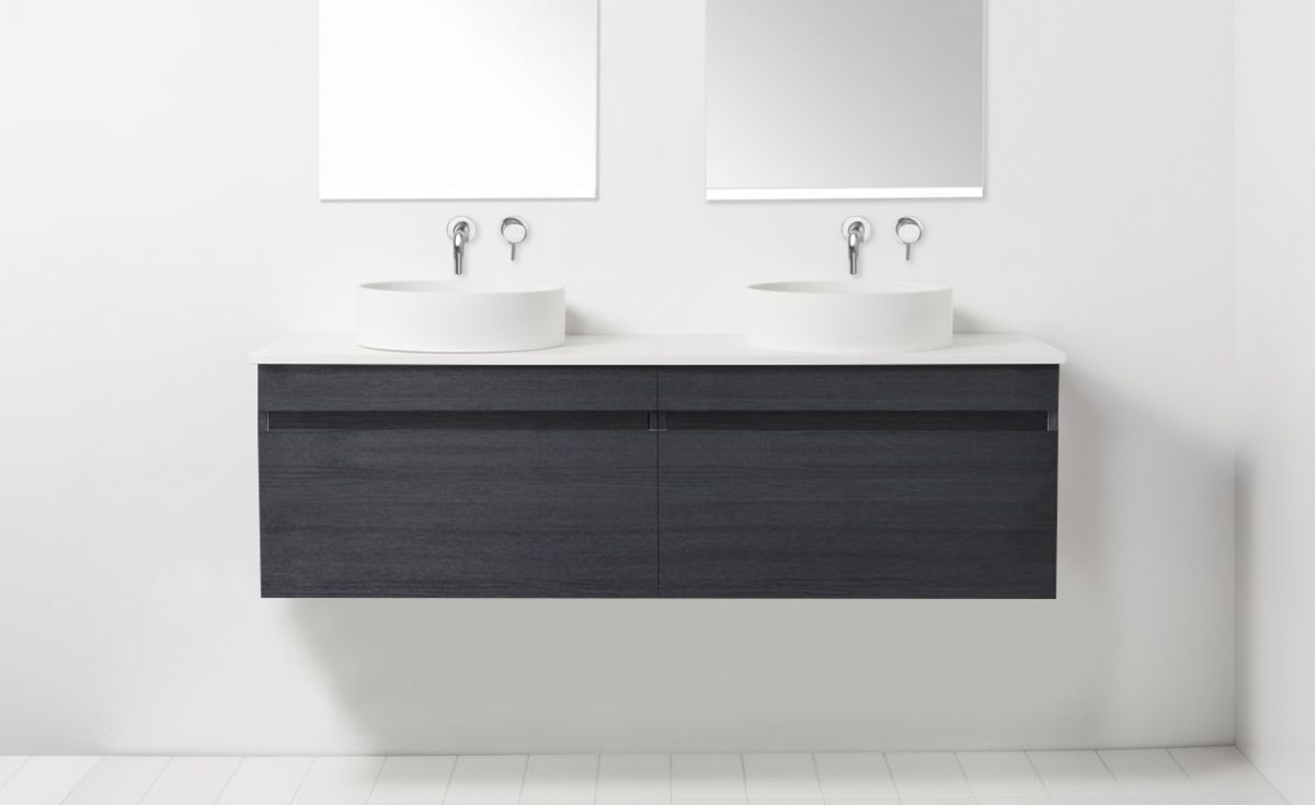 Soft Solid Surface 1300 Wall-Hung Vanity Double Bowls 2 Drawers