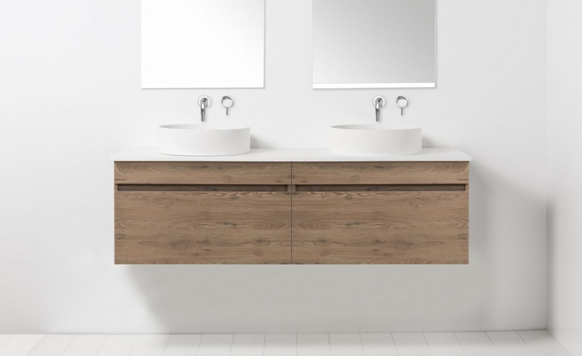 Soft Solid Surface 1300 Wall-Hung Vanity Double Bowls 2 Drawers