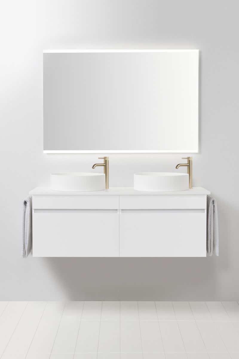 Soft Solid Surface 1300 Wall-Hung Vanity Double Bowls 2 Drawers