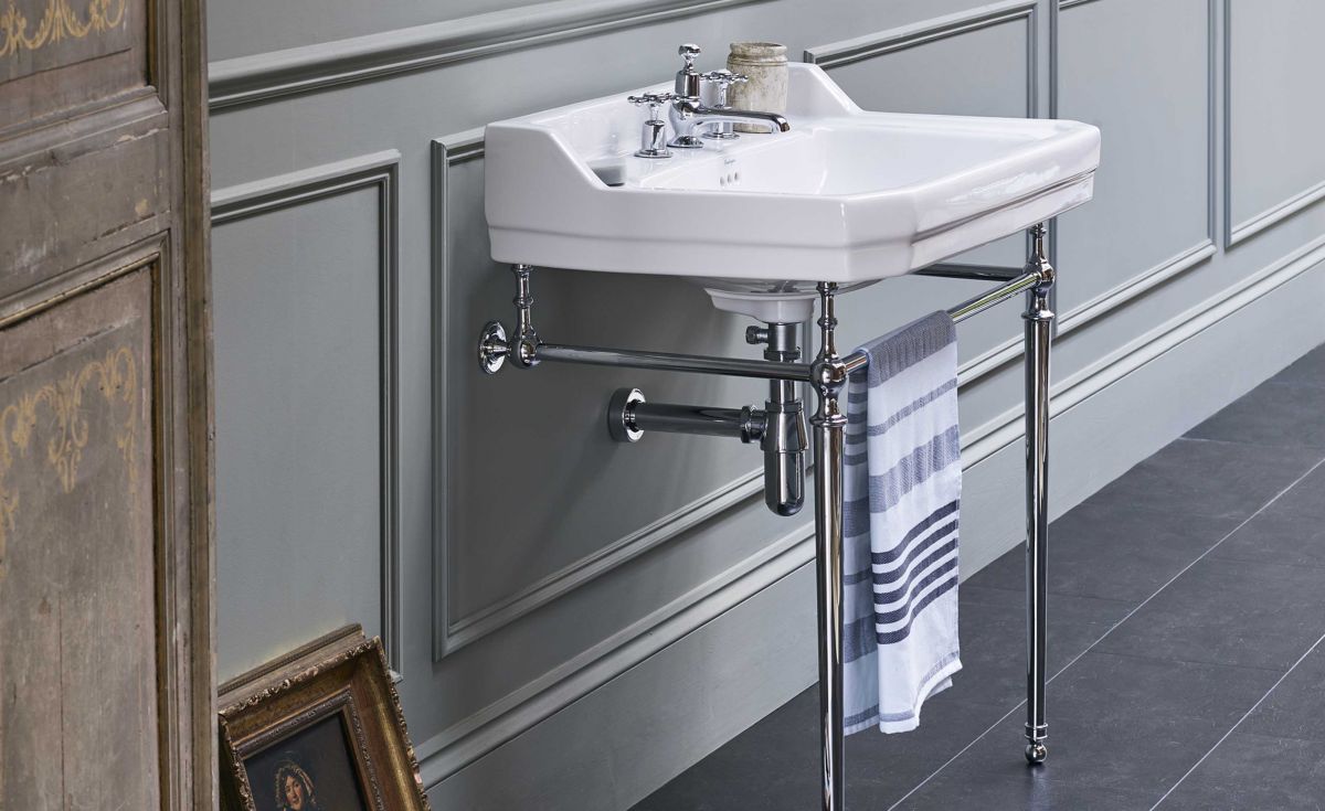 Edwardian Rectangle 610 Basin & Chrome Wash Stand