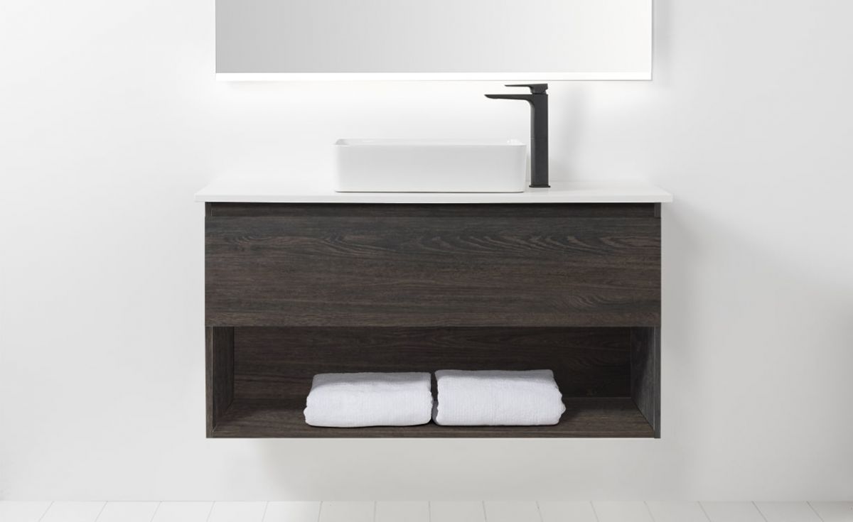 Soft Solid Surface 1200 Wall-Hung Vanity 1 Drawer & Open Shelf