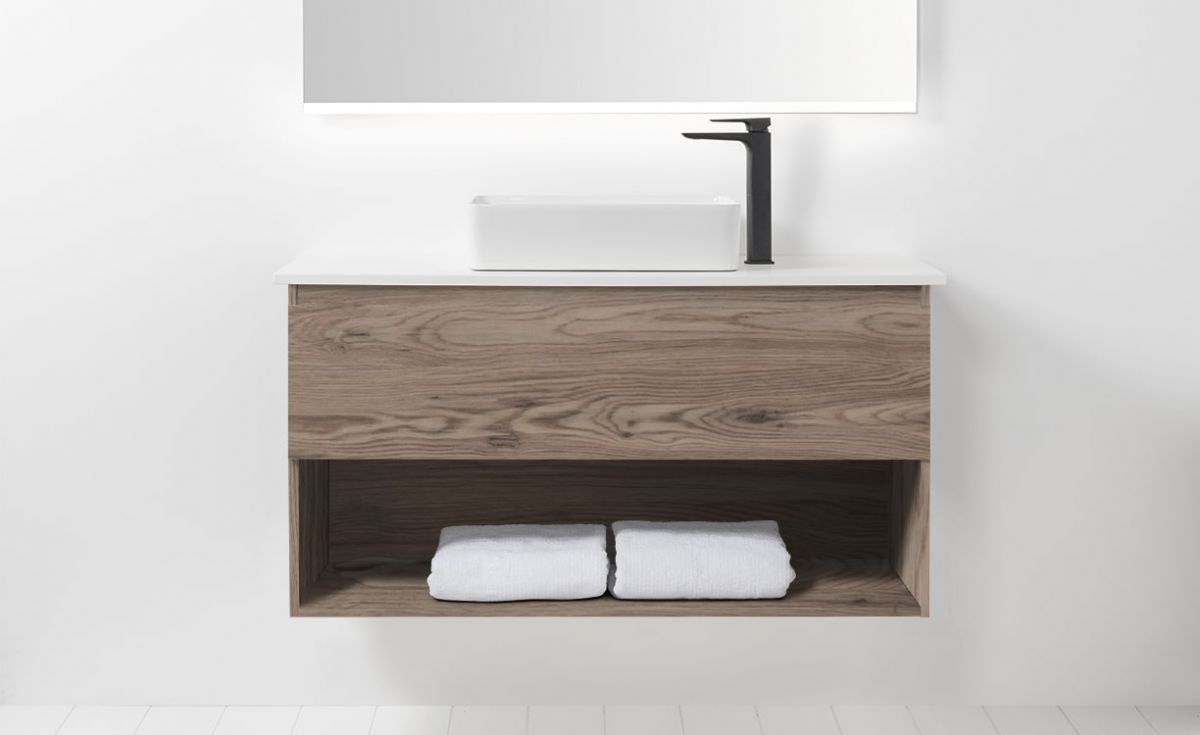 Soft Solid Surface 1200 Wall-Hung Vanity 1 Drawer & Open Shelf